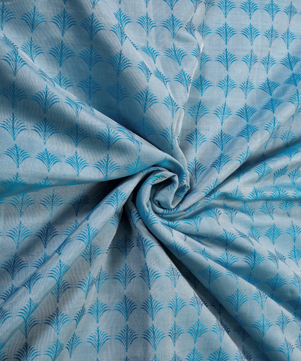 Sky blue handwoven cotton silk banarasi fabric