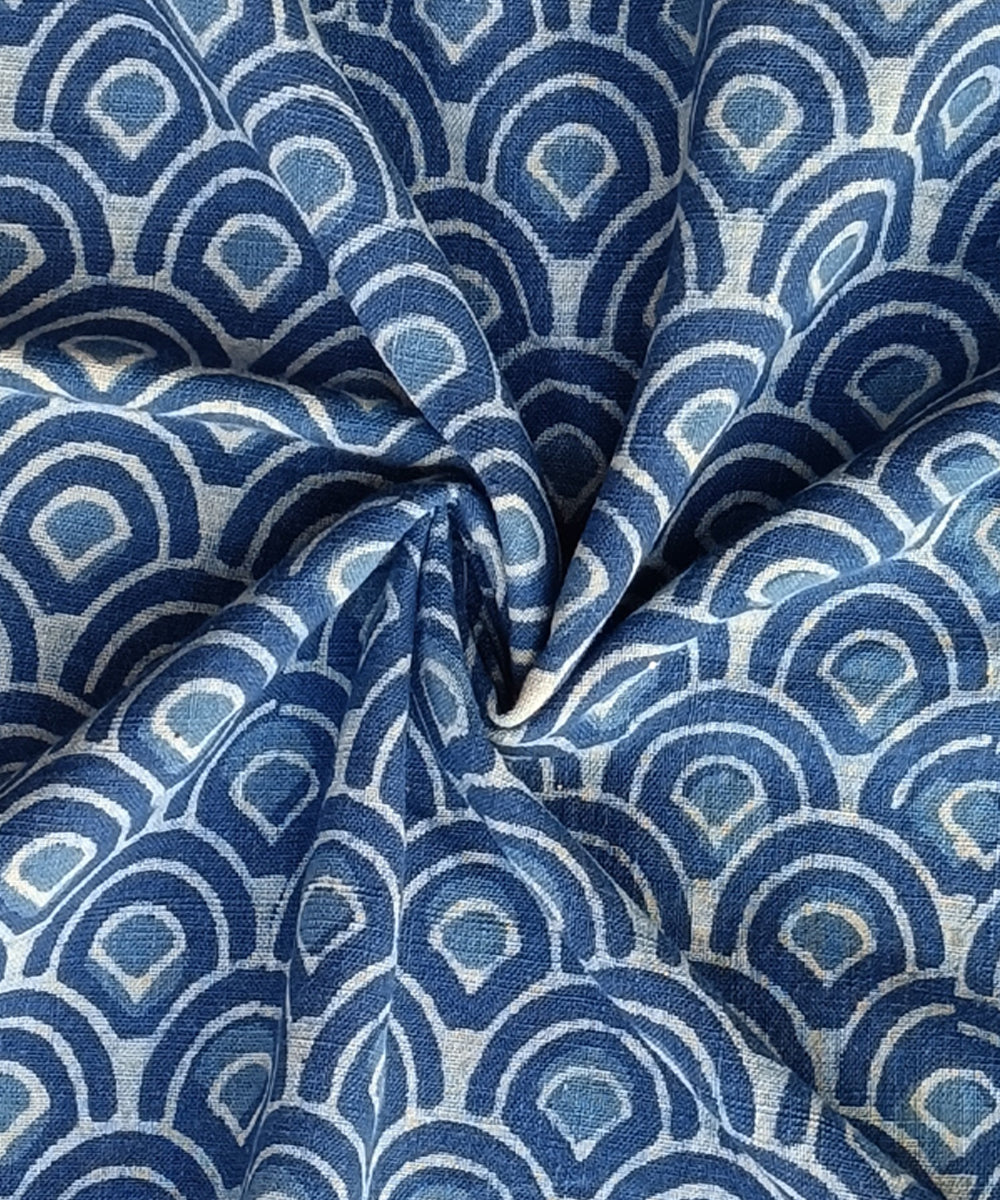 2.5m Indigo dabu print handspun hand loom cotton kurta fabric