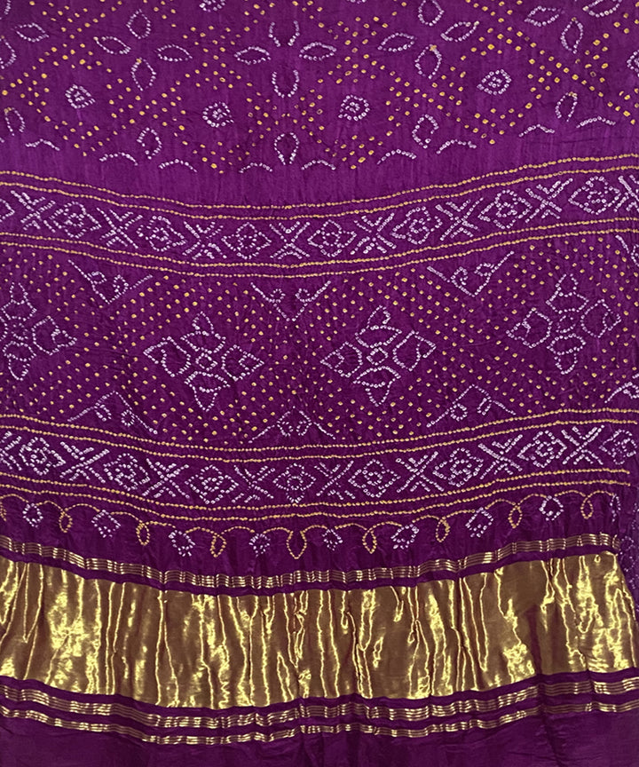 Violet hand printed tie dye bandhani gajji silk saree