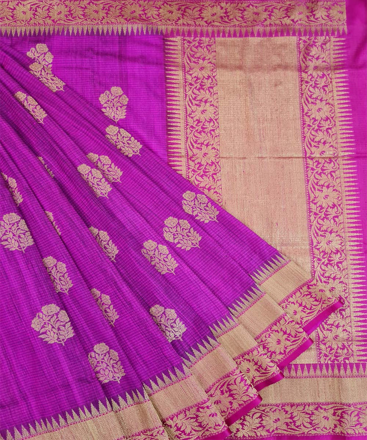 Pink purple handwoven banarasi silk saree