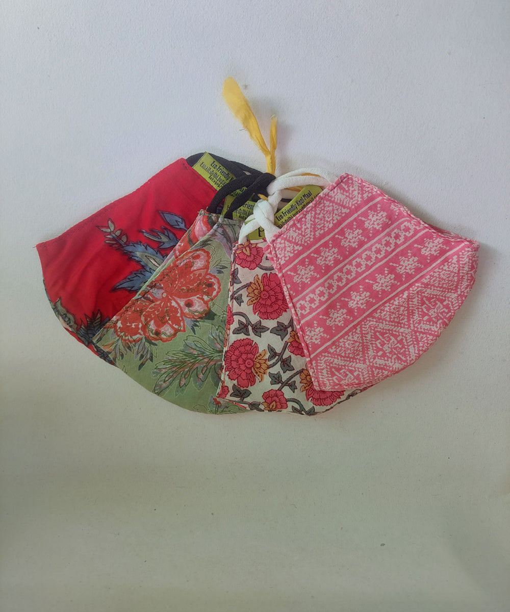 Multicolor handblock print cotton mask set of 4
