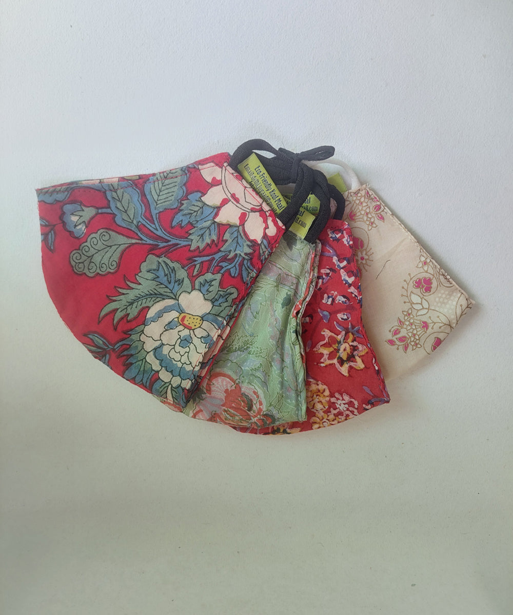 Multicolour handblock print cotton mask set of 4