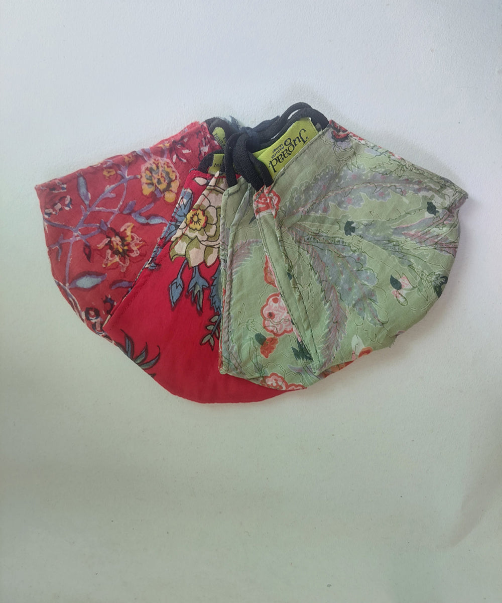 Multi colour hand block print cotton mask set of 4