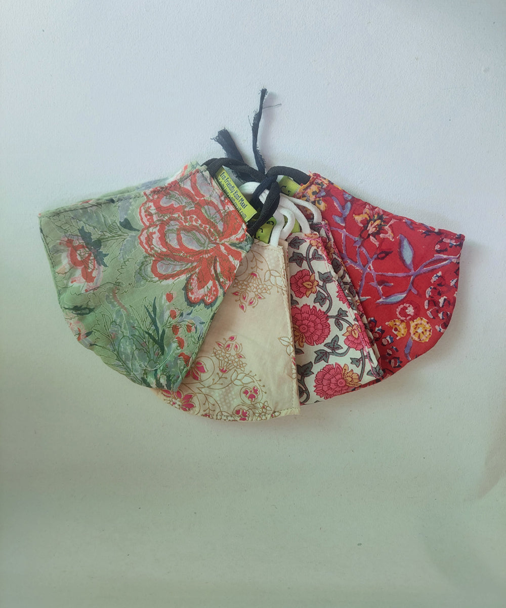 Multi color hand block printed cotton mask set of 4