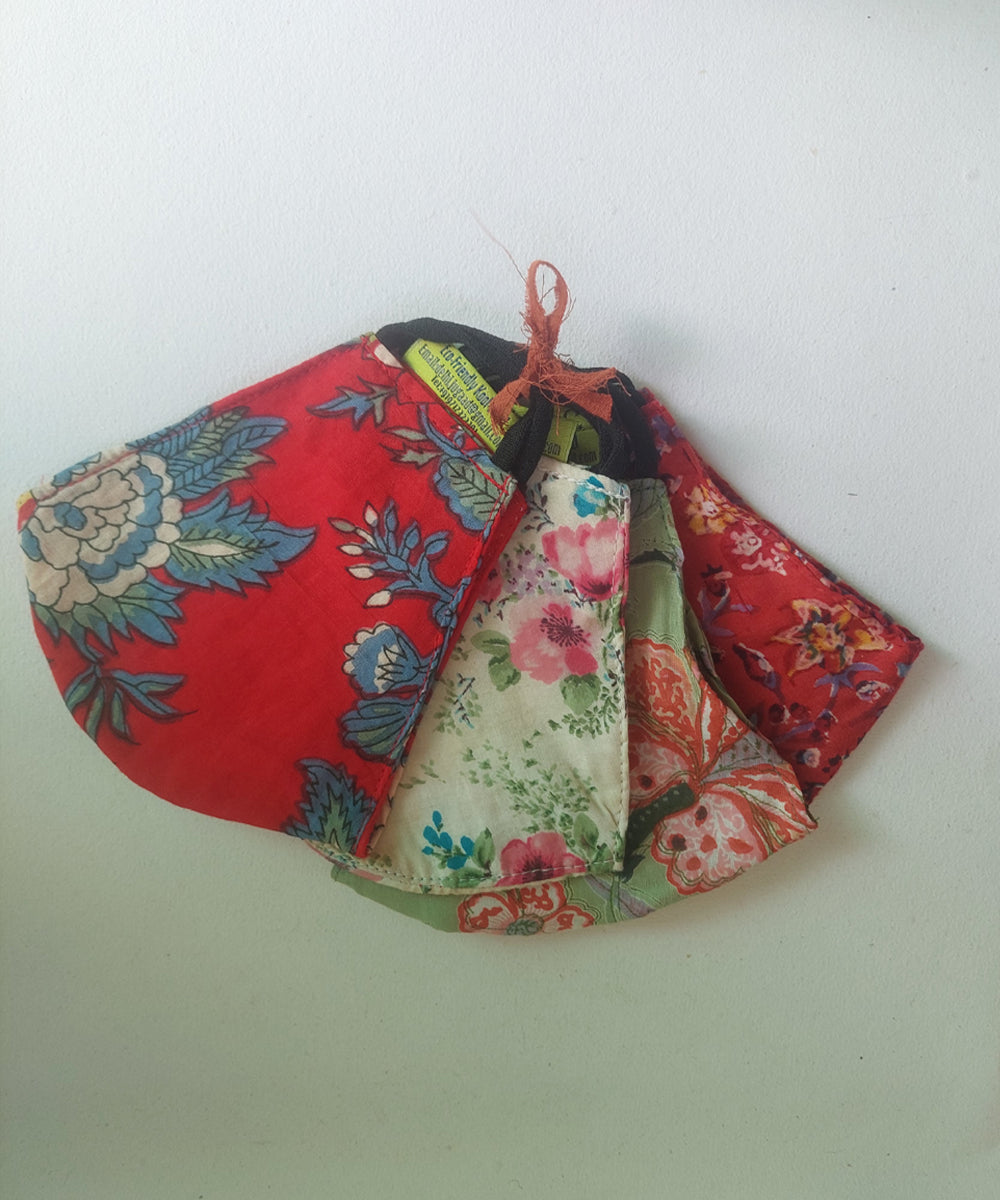 Multicolour hand block printed cotton mask set of 4