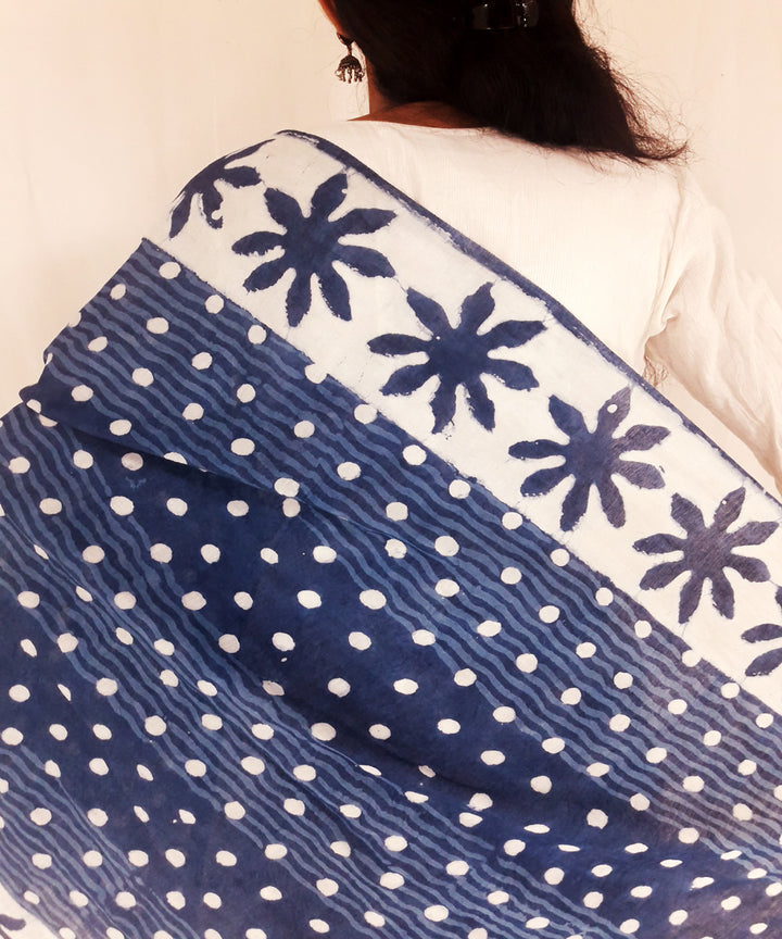 Indigo hand block print cotton viscose dupatta