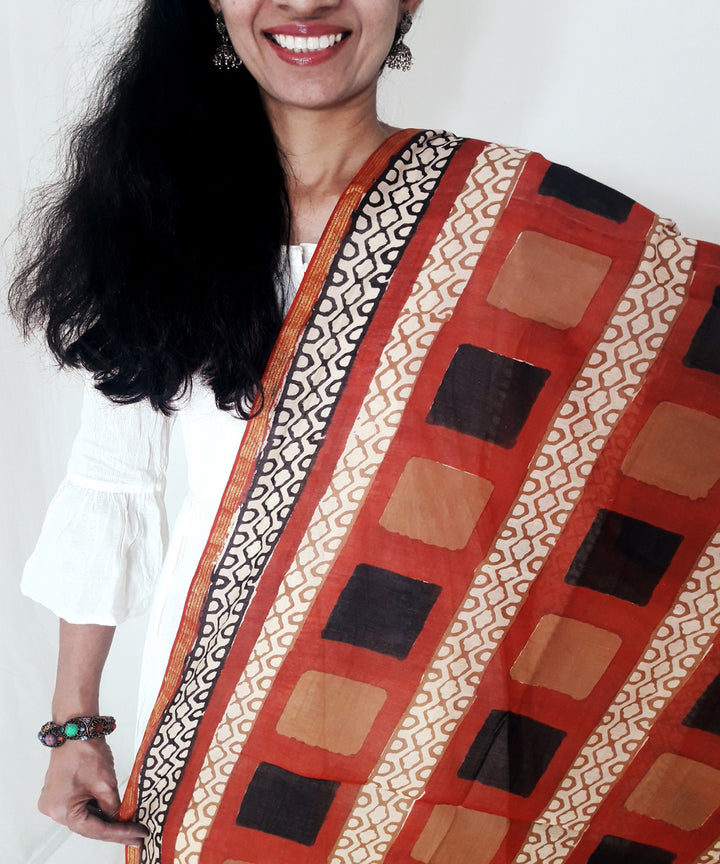 Multicolour handblock print chanderi cotton silk dupatta