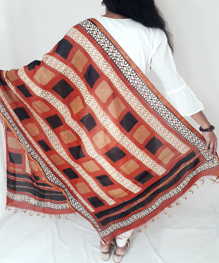 Multicolour handblock print chanderi cotton silk dupatta