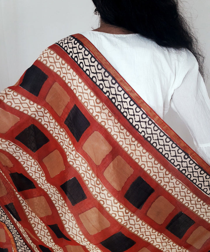 Multicolour handblock print chanderi cotton silk dupatta