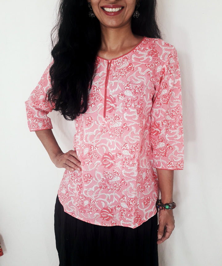 Pink hand block printed cotton top
