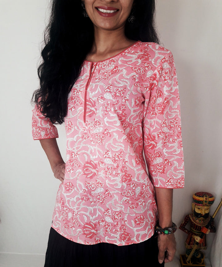 Pink hand block printed cotton top
