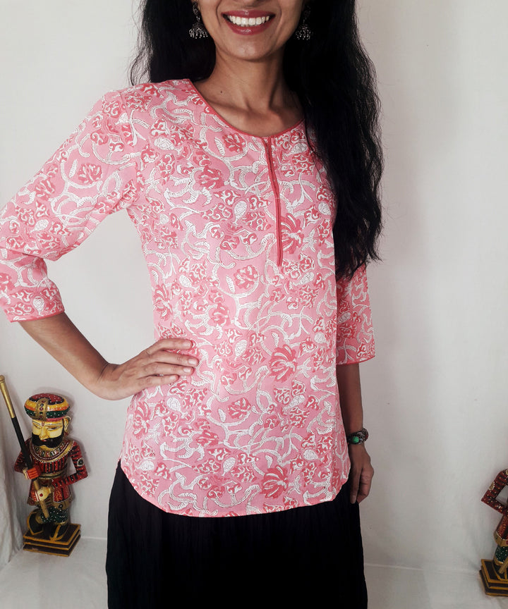 Pink hand block printed cotton top