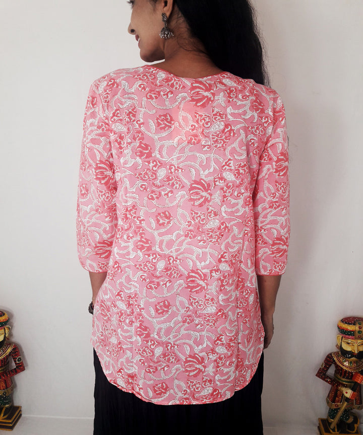 Pink hand block printed cotton top