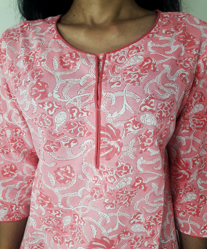 Pink hand block printed cotton top