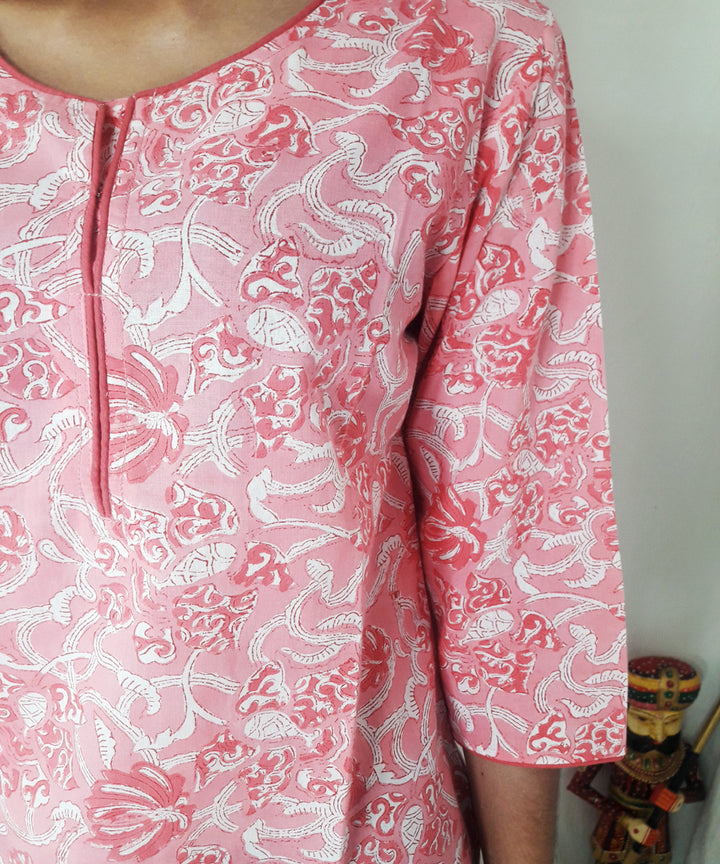 Pink hand block printed cotton top