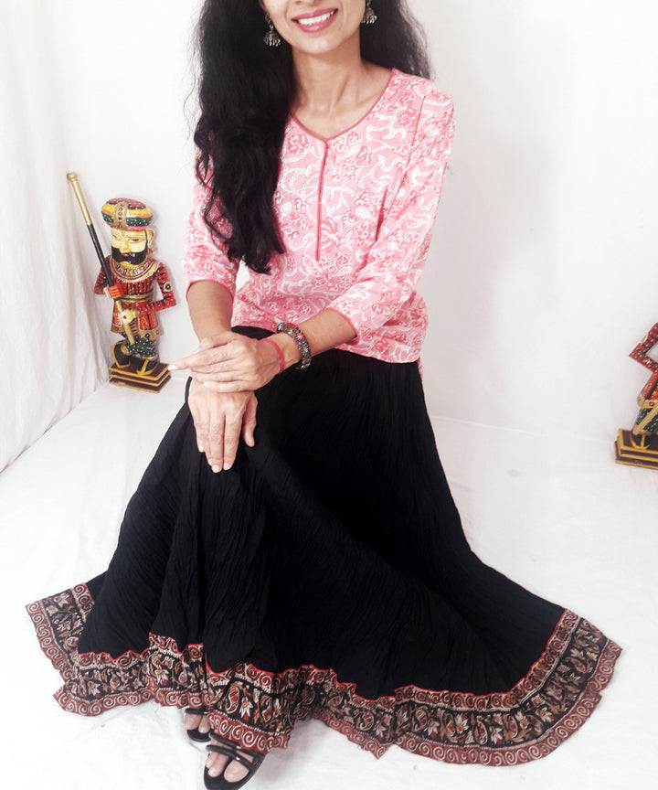 Pink hand block printed cotton top