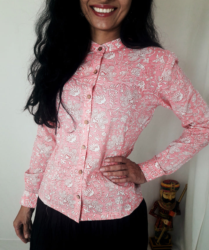 Pink handblock print cotton top