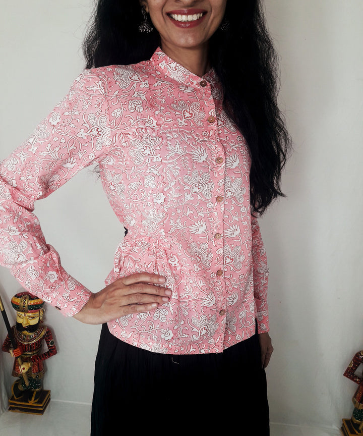 Pink handblock print cotton top