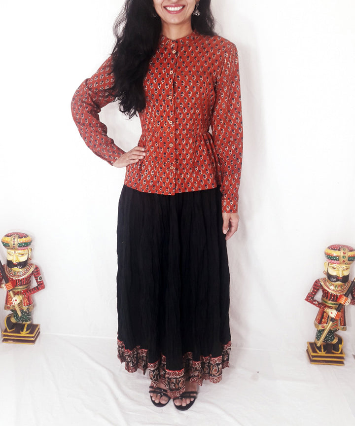 Rust hand block print cotton top