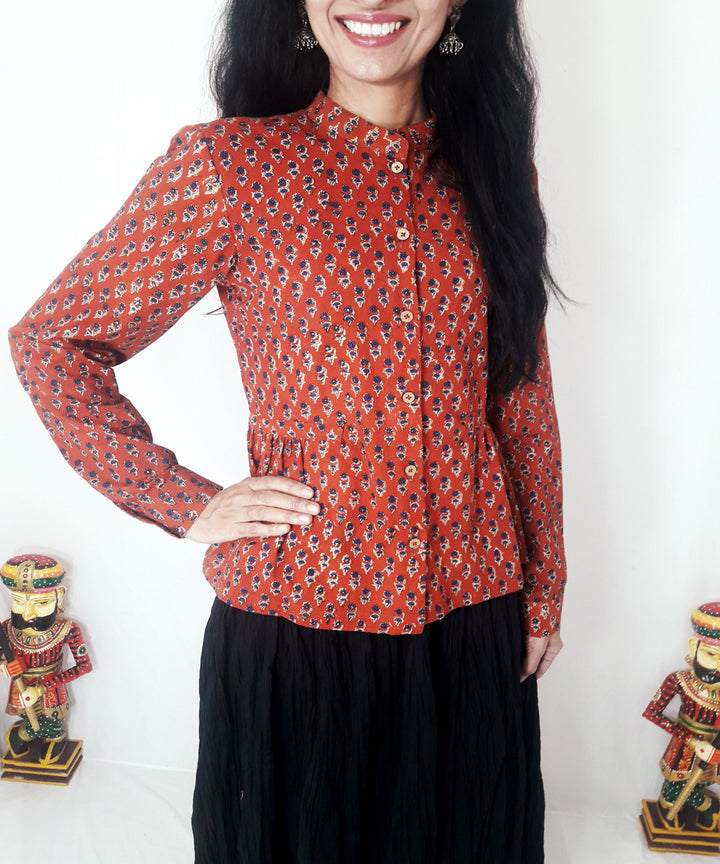 Rust hand block print cotton top