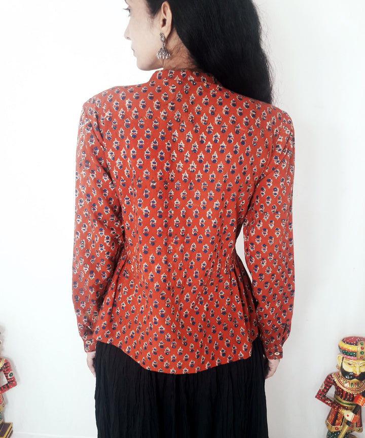 Rust hand block print cotton top