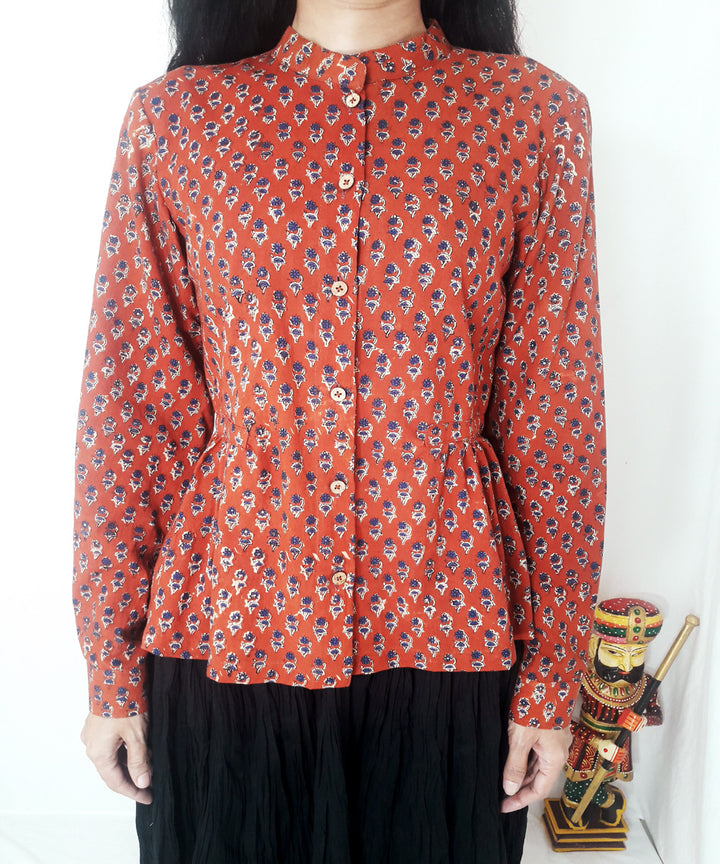 Rust hand block print cotton top