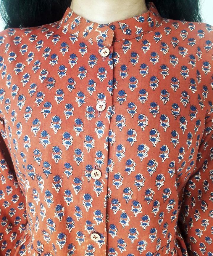 Rust hand block print cotton top