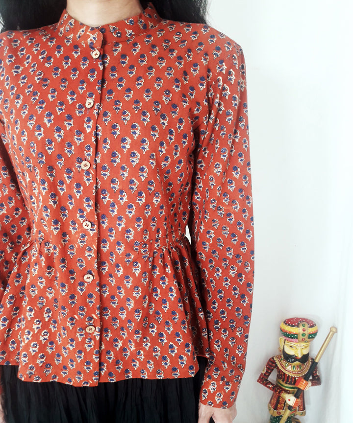Rust hand block print cotton top