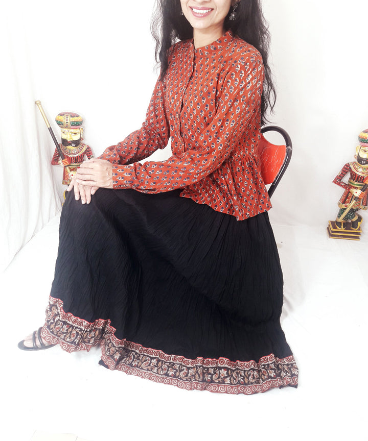 Rust hand block print cotton top