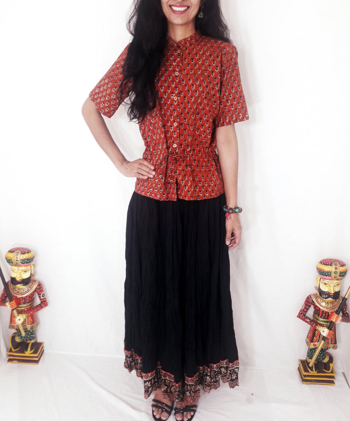 Rust hand block printed cotton top