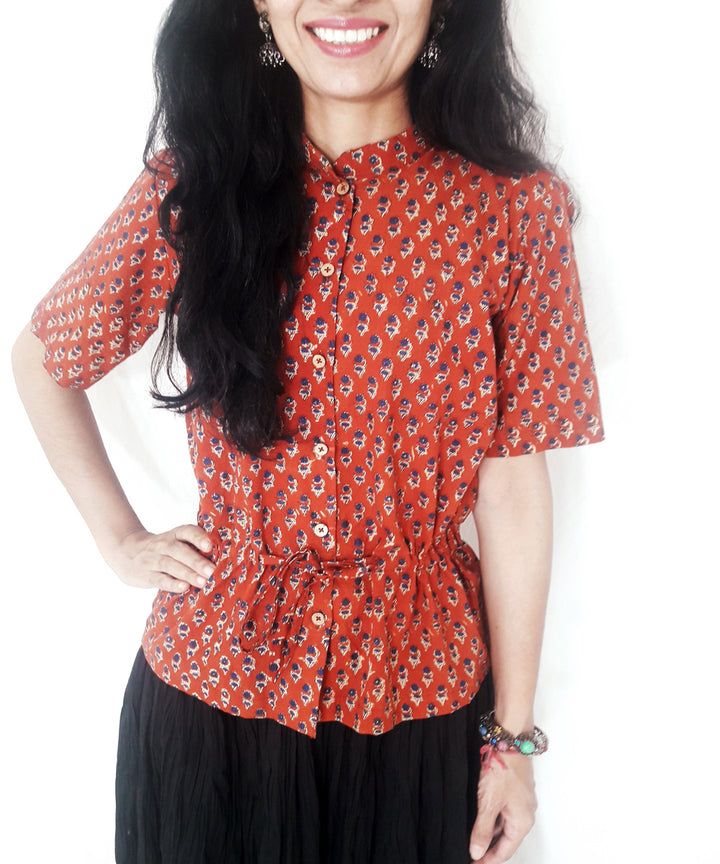 Rust hand block printed cotton top