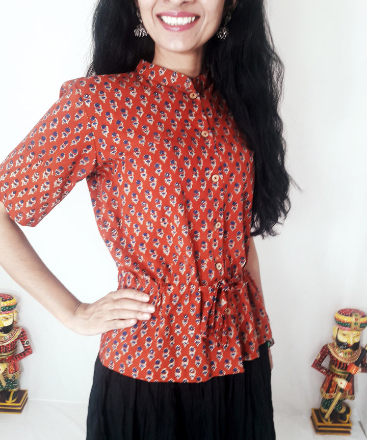 Rust hand block printed cotton top