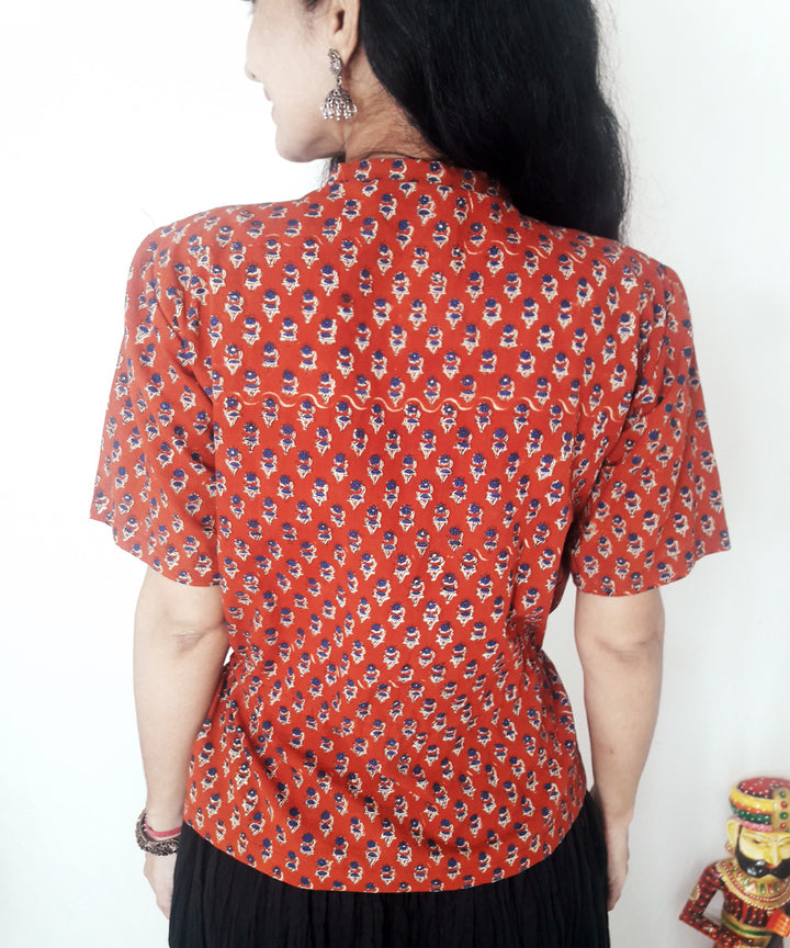Rust hand block printed cotton top