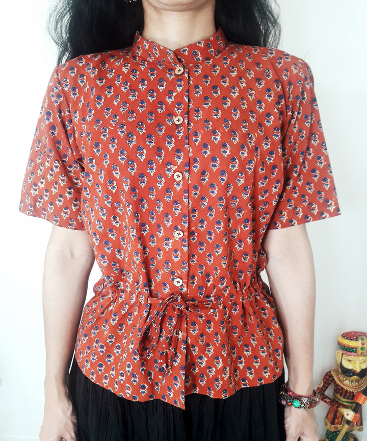 Rust hand block printed cotton top
