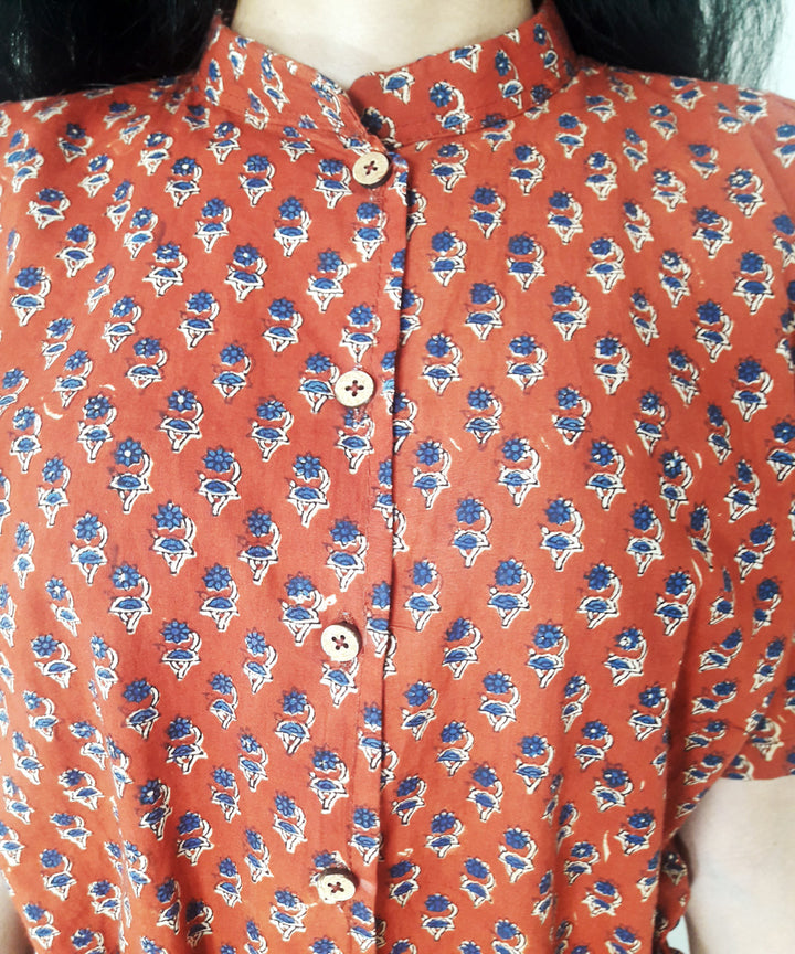 Rust hand block printed cotton top