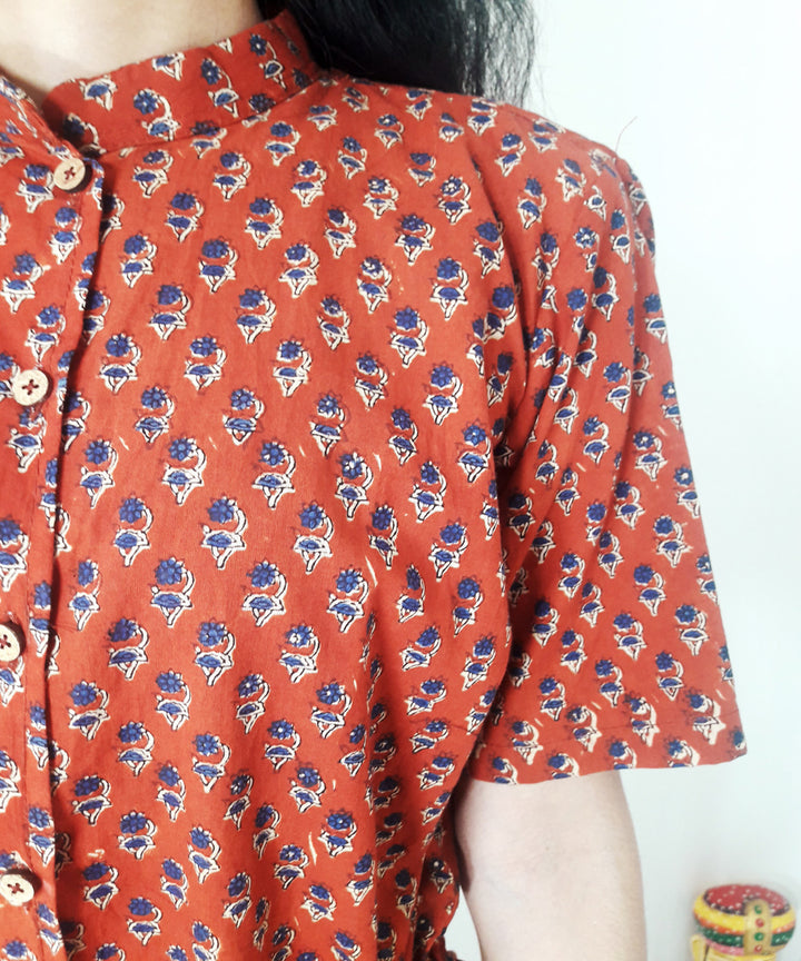 Rust hand block printed cotton top