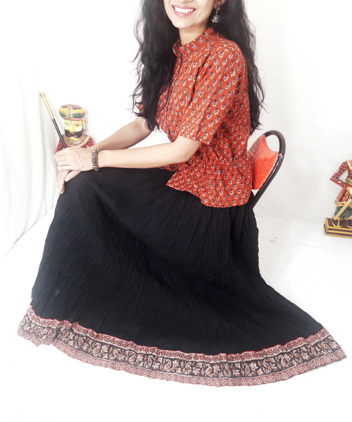 Rust hand block printed cotton top