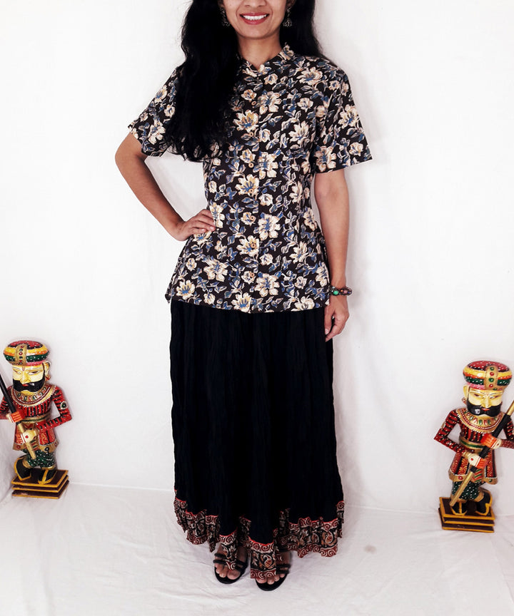 Multi color hand block print cotton top