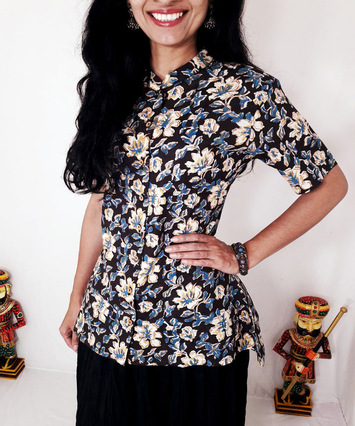 Multi color hand block print cotton top