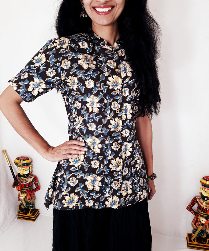 Multi color hand block print cotton top