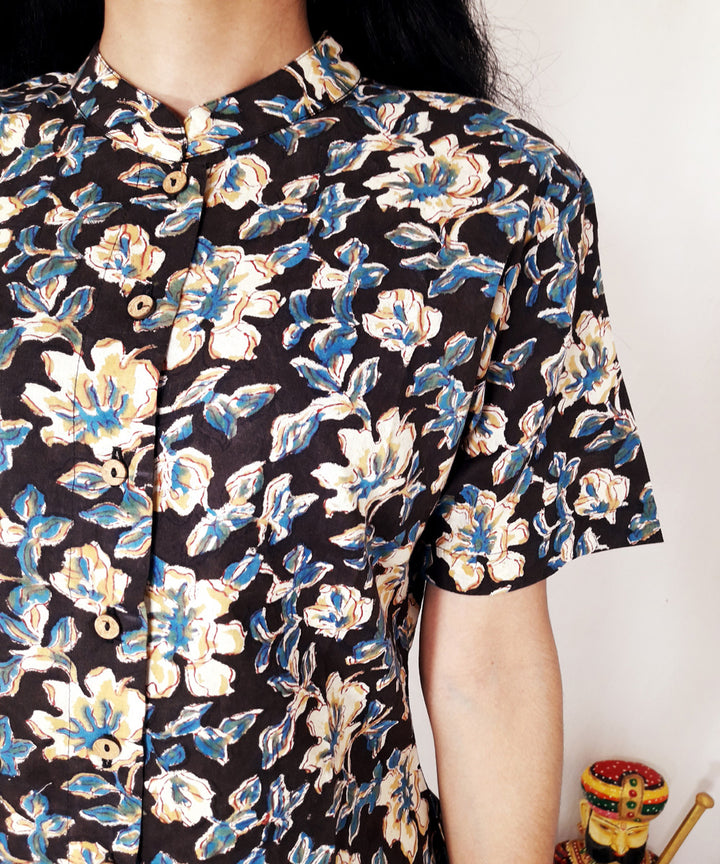 Multi color hand block print cotton top