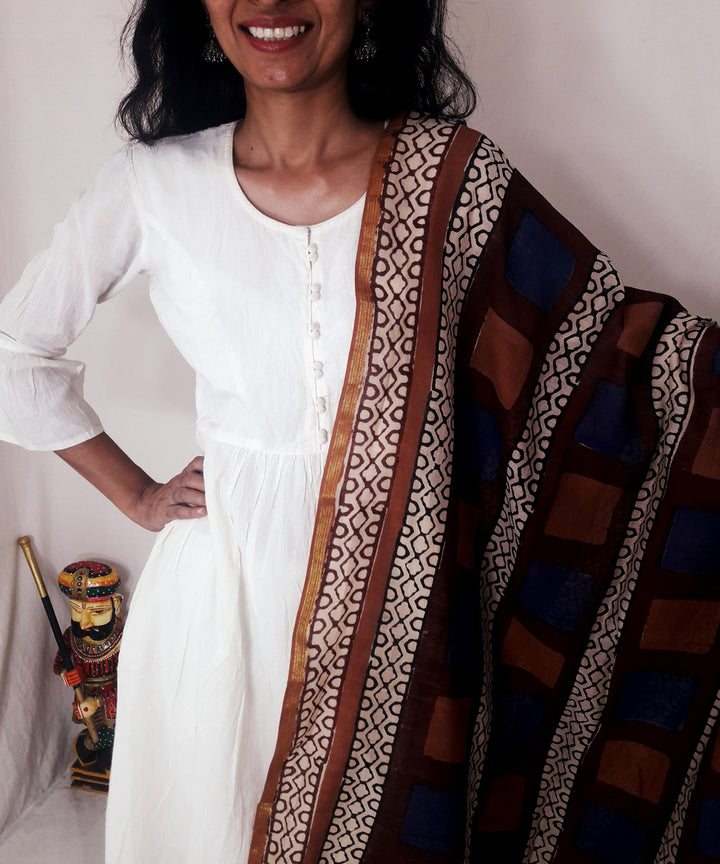 Multi color handblock printed chanderi silk dupatta