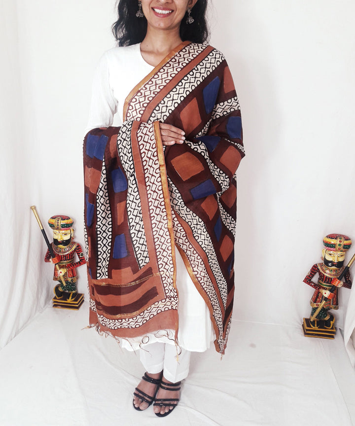 Multi color handblock printed chanderi silk dupatta