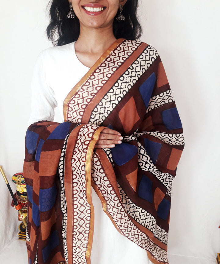 Multi color handblock printed chanderi silk dupatta