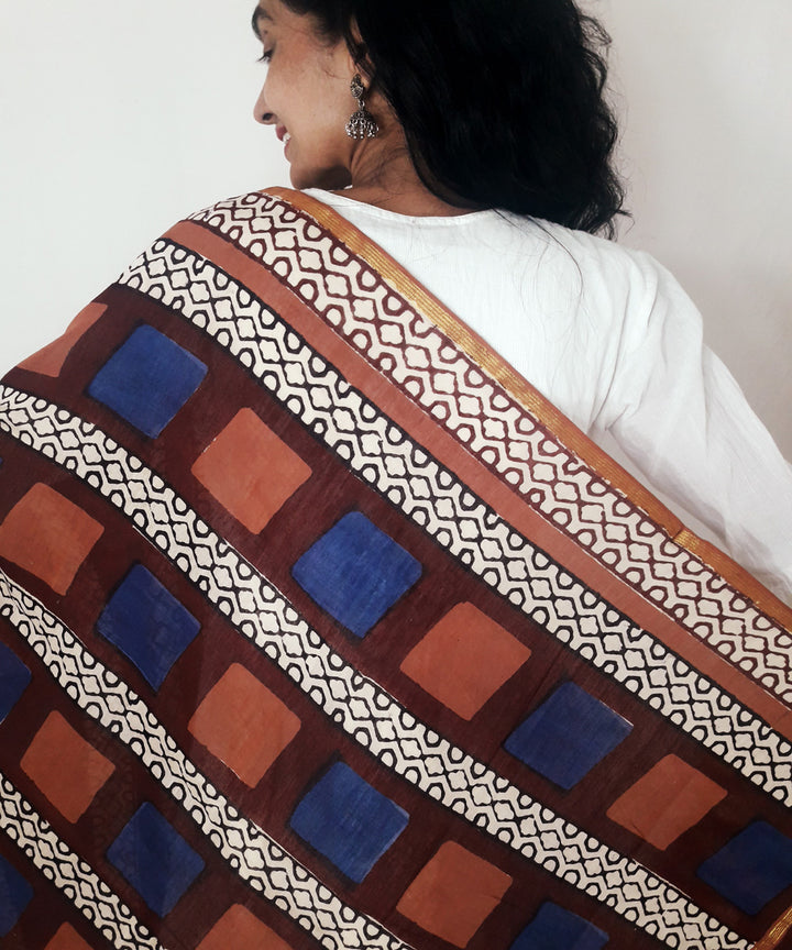 Multi color handblock printed chanderi silk dupatta