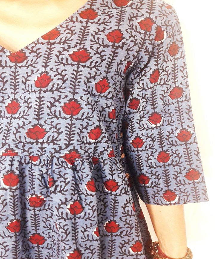 Indigo multicolor hand block printed cotton top