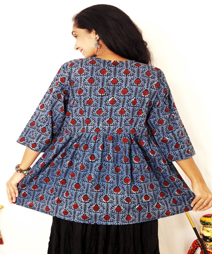 Indigo multicolor hand block printed cotton top