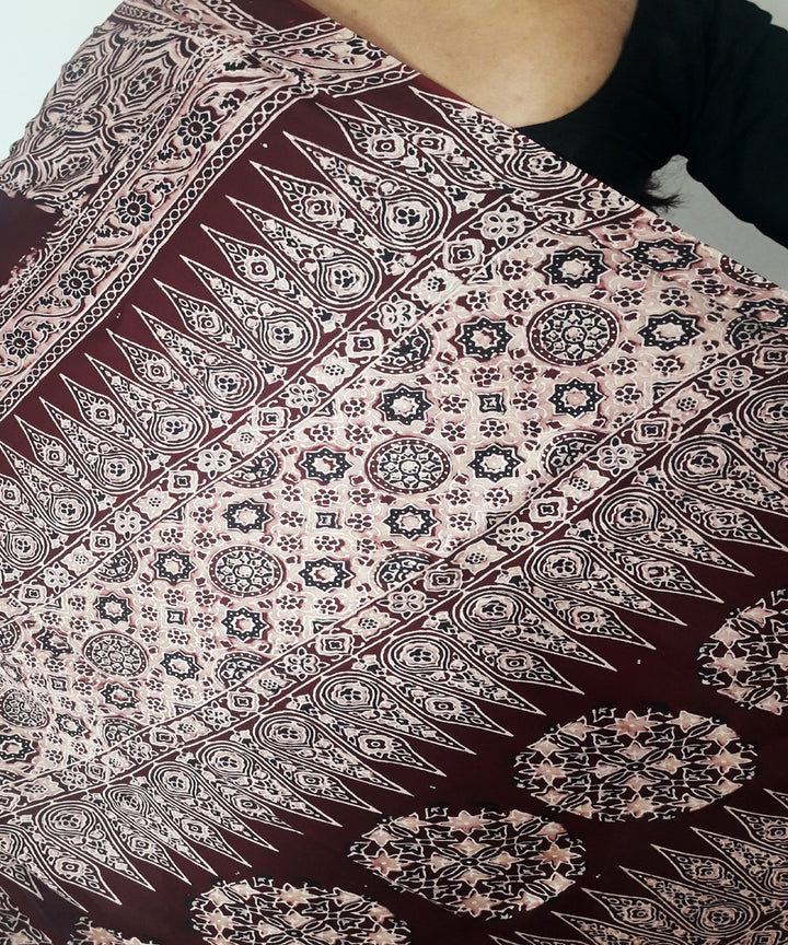 Beige maroon ajrakh modal silk saree