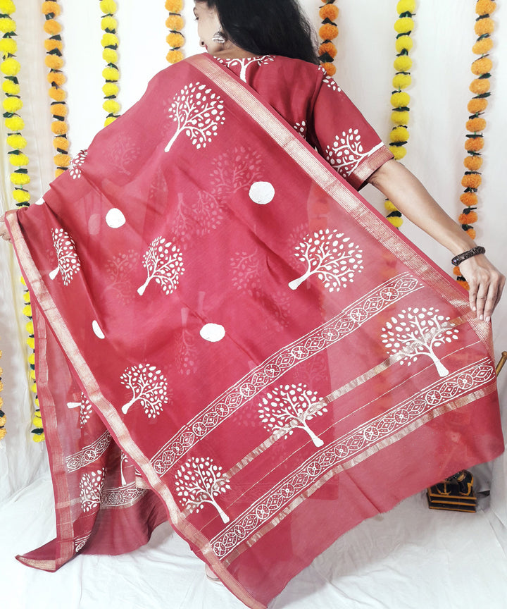 3pc wine color handwoven block print maheshwari suit set
