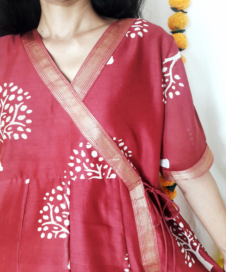 3pc wine color handwoven block print maheshwari suit set